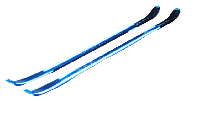 Pair of stylized, glowing blue skis