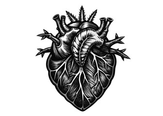 Stylized anatomical heart with thorns and veins