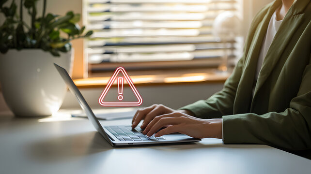 Cybersecurity alert on laptop screen warns of virus risk, prompting immediate action - Powered by Adobe