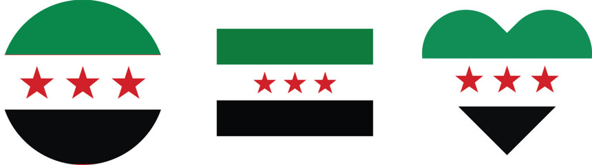 Independence flag of Syria. New flag of Syria 2025,2026 vector. National circular flag of Syria country , vector design and illustration
