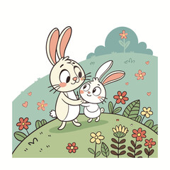 Cute bunny rabbit outline sketch vector illustration.