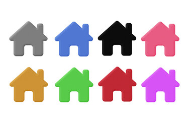 Real Estate Or Home Button Colorful 3D Collection On Transparent background