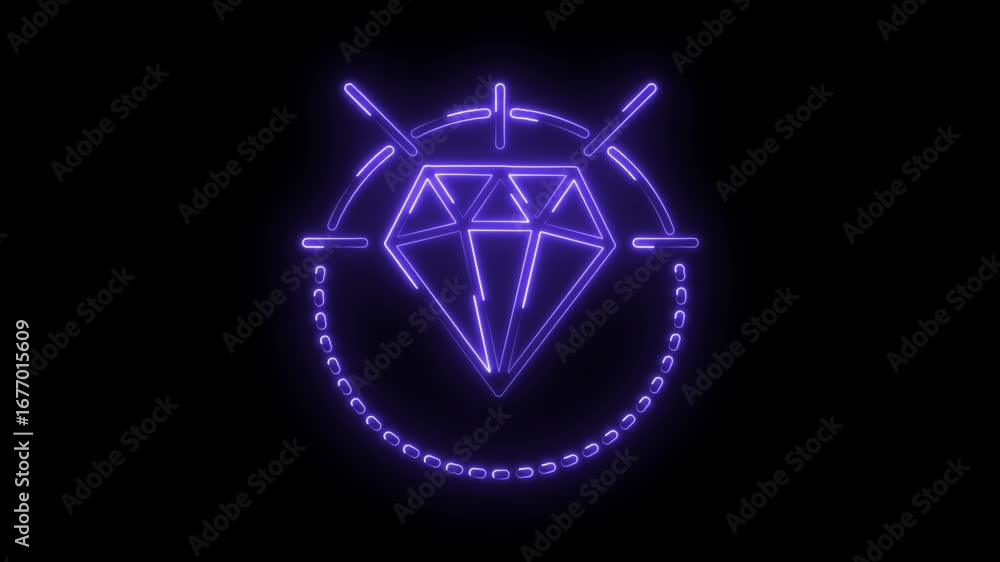 Poster luminous diamond icon with glowing neon effect on a dark background animation