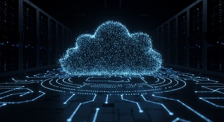 Glowing Cloud Data Server Network Visualization