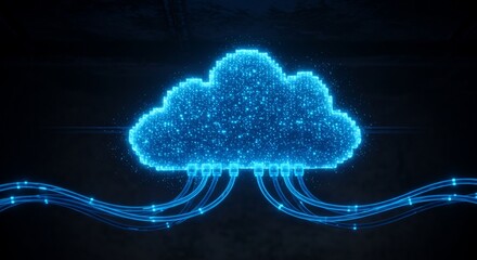 Glowing Pixelated Cloud Computing Network