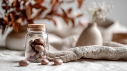 Rustic jar with almonds natural organic food lifestyle photography background concept