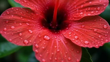 Close-up of a vibrant red flower with raindrops - Powered by Adobe