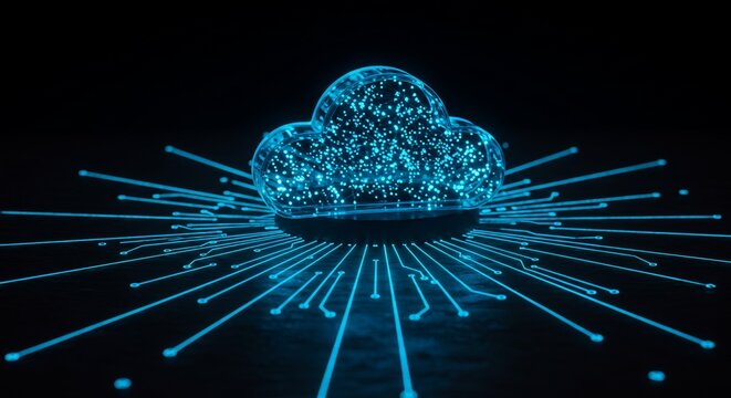 Illuminated Cloud Computing Symbol with Circuit Board Radiance