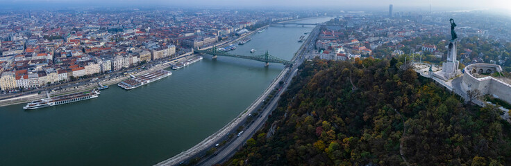 Fototapeta premium Aerial view of the city Budapest in Hungary on a sunny day in autumn.