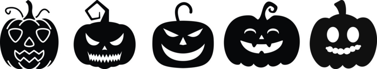 Halloween pumpkin icon set.Evil pumpkin symbol. Halloween decoration cartoon sign.Cute Creepy Spooky Halloween Pumpkin Fall Autumn Sticker Print Illustration.Halloween evil face vector illustration.