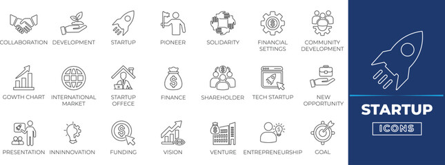 Naklejka premium Startup line icon set. Simple modern icon collection. 