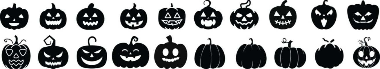 Halloween pumpkin icon set.Evil pumpkin symbol. Halloween decoration cartoon sign.Cute Creepy Spooky Halloween Pumpkin Fall Autumn Sticker Print Illustration.Halloween evil face vector illustration.