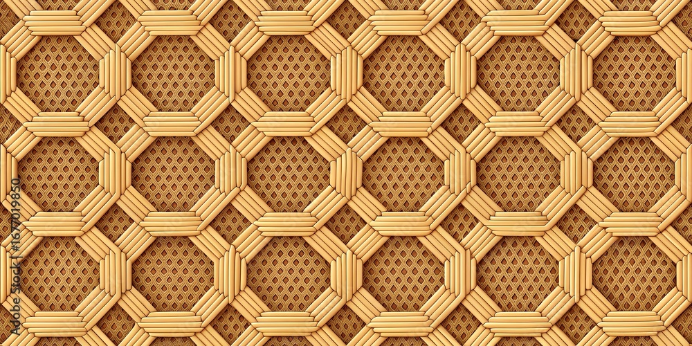 Poster intricate geometric pattern of woven natural fibers creating a textured background