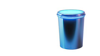 A stylized, iridescent, cylindrical container