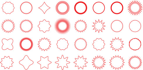 Circle sticker set. Wavy edge promo red and black badges. Special offer price tag. sale or discount sticker, sunburst badges icon. Vector Illustration.
