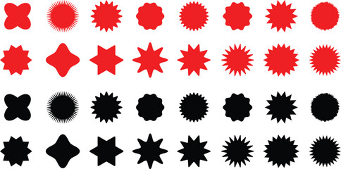 Circle sticker set. Wavy edge promo red and black badges. Special offer price tag. sale or discount sticker, sunburst badges icon. Vector Illustration.

