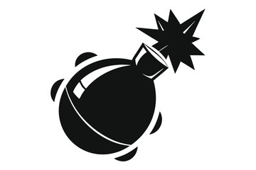 Monochrome Image of Cartoon Bomb with Lit Fuse and Radial Motion Lines