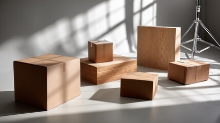 Wooden cubes with decor photography lifestyle stylish composition minimal background modern design