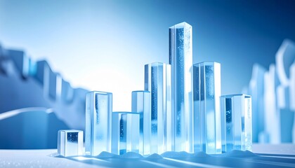 Obraz premium Mesmerizing Abstract Landscape of Gleaming Ice Crystals Forming a Futuristic Cityscape on a Frozen Expanse, Evoking Coolness and Pristine Clarity