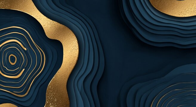 Abstract blue background accompanied by a golden texture serves as the theme for an abstract fashion exhibition event conference display board