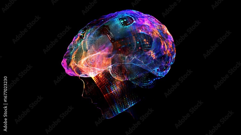 Wall mural a colorful representation of a brain symbolizing intelligence and creativity. this digital art piece