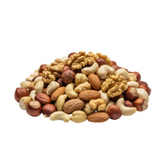 A pile of mixed nuts isolated on transparent background
