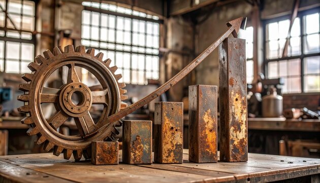 Dynamic representation of industrial progress and economic uplift with vintage machinery - Powered by Adobe