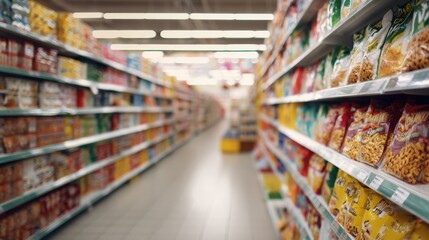 Fototapeta premium Supermarket aisle with packages retail photography lifestyle stylish commerce composition modern background