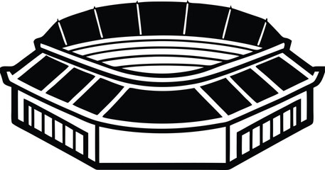 Black and white sports stadium, arena icon, sports venue illustration, athletic stadium graphics © sumona