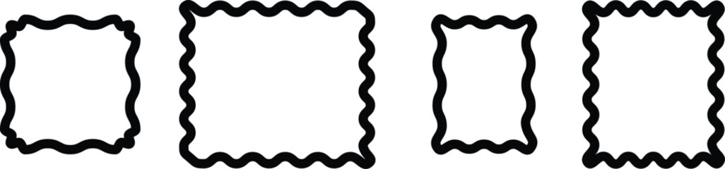 Collection of rectangle frames with wavy edges. Different wavy shapes with squiggly edge border. Picture or photo frames, empty text boxes, tags, labels. Vector graphic illustration