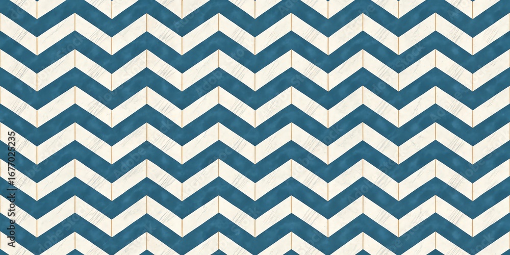 Poster geometric chevron pattern with blue and cream stripes creating a textured zigzag design