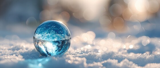 Crystal orb reflecting winter scene