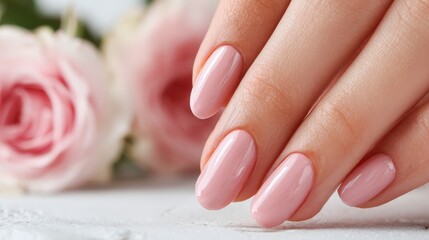Naklejka premium A glossy finish and fake tips complement the soft, pink color of the elegant nail design