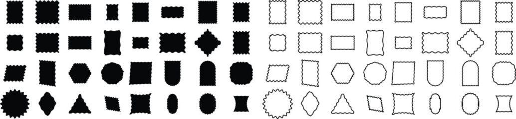 
Set of rectangle frames with wavy edges. Rectangular shapes with wiggly borders. Set of Zigzag wavy edges, rectangles, photo frames, text boxes, labels. Scallop frame set,  vector illustration
