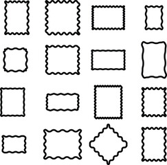 
Set of rectangle frames with wavy edges. Rectangular shapes with wiggly borders. Set of Zigzag wavy edges, rectangles, photo frames, text boxes, labels. Scallop frame set,  vector illustration
