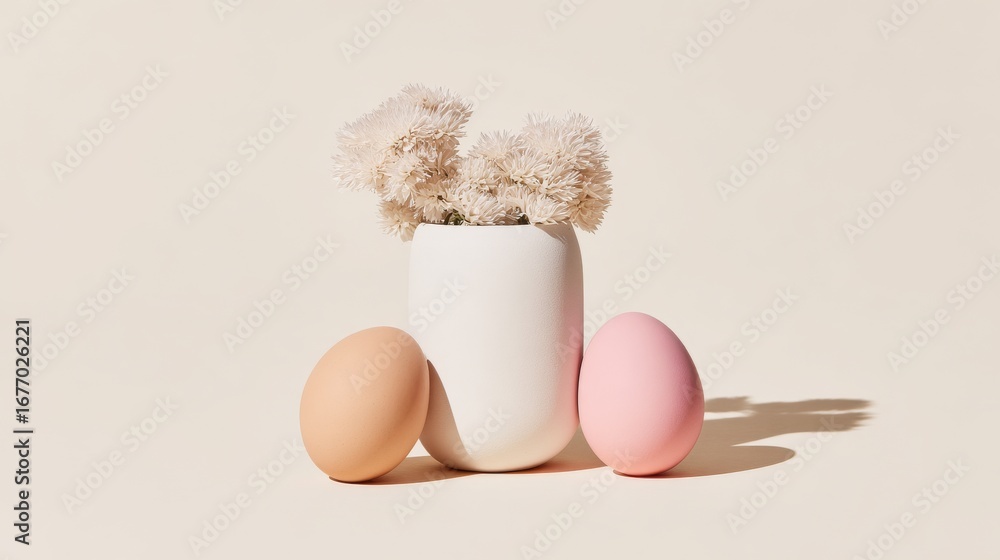 Poster soft shapes and pastel tones complement sensitive skin in a minimalist decor setting with smooth ele