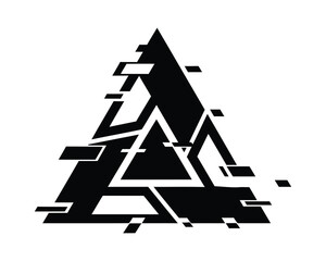 Abstract geometric shape with vibrant color accents and modern glitch effect