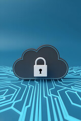 Secure cloud data storage with padlock icon representing cybersecurity protection and privacy in digital world