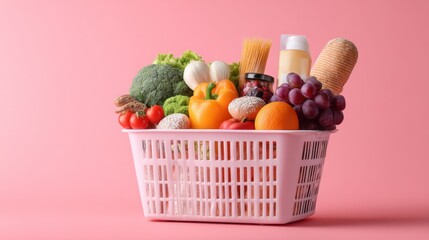 Basket of fruits lifestyle product photography colorful background healthy composition concept