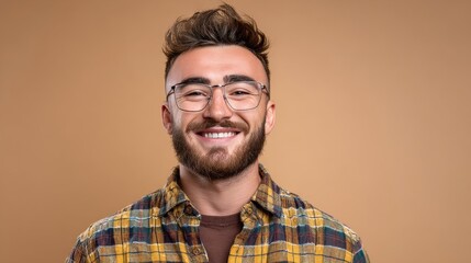 Fototapeta premium Shopify Seo is associated with a young man who has a smiling face, brown hair, and casual clothes, and he utters Bla