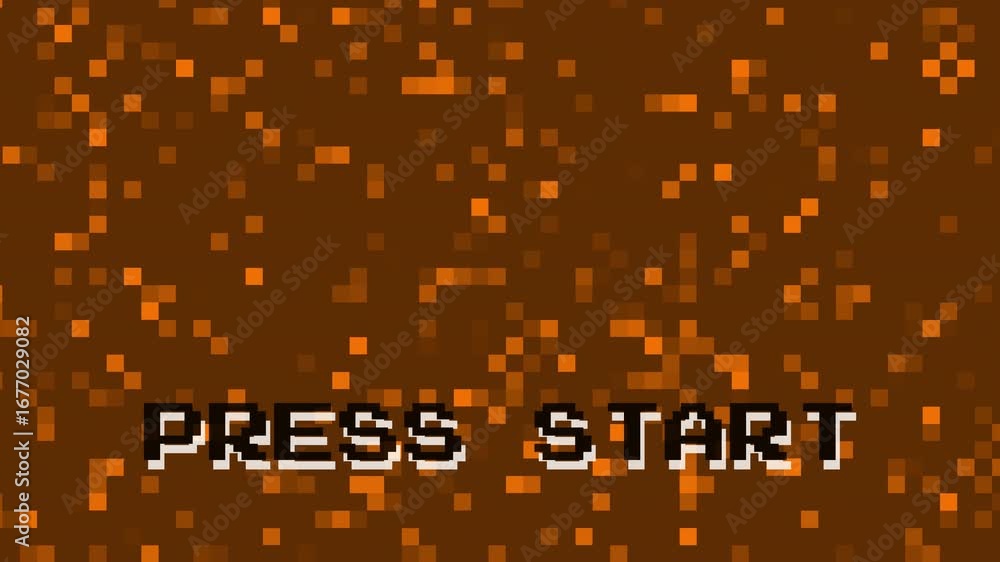 Poster classic 8 bit pixel game press start screen – retro arcade style zoom animation