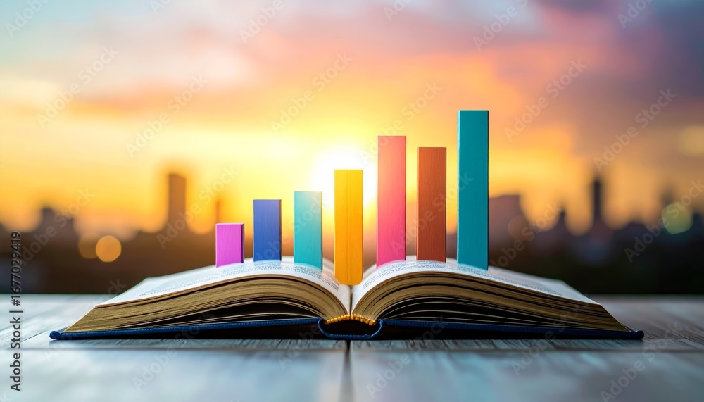 Aufkleber creative concept of growth with graphs emerging from open book