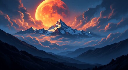 Blood Moon Over Majestic Mountains.