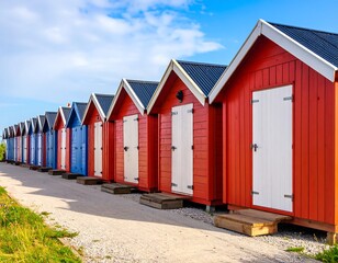Naklejka premium Colorful beach huts in a row