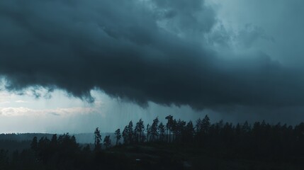 Fototapeta premium dramatic storm clouds over forest landscape dark moody weather nature wilderness dramatic sky