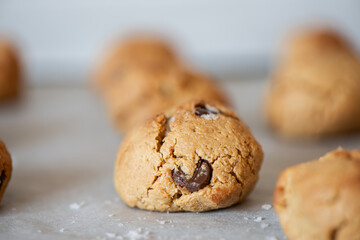 high protein choc chip cookies that are gluten free and vegan, with sea salt