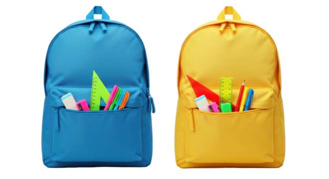 Isolated Blue and Yellow School Backpacks