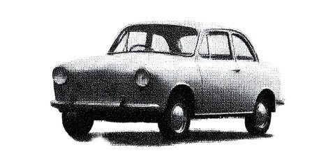 Vintage Halftone Car Illustration. Retro Automotive Design And Classic Vehicle Art Isolated On Transparent Background