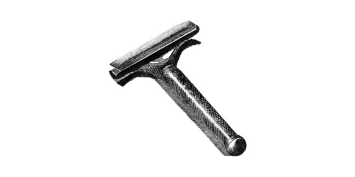 Vintage Safety Razor Illustration. Classic Grooming Tool For Traditional Shaving Techniques Isolated On Transparent Background