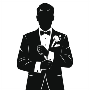 black suit silhouette groom adjusting cuff clip art preview